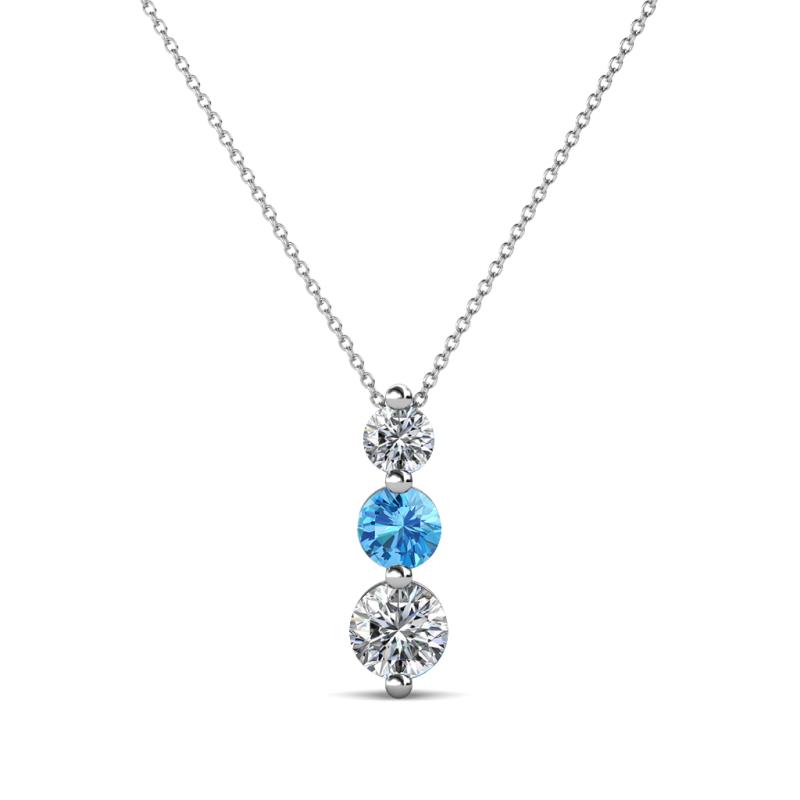 Kesha (3.4mm) Round Blue Topaz and Diamond Graduated Three Stone Drop Pendant 
