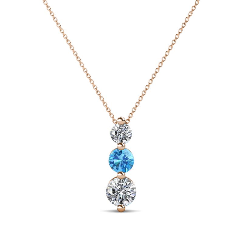 Kesha (3.4mm) Round Blue Topaz and Diamond Graduated Three Stone Drop Pendant 