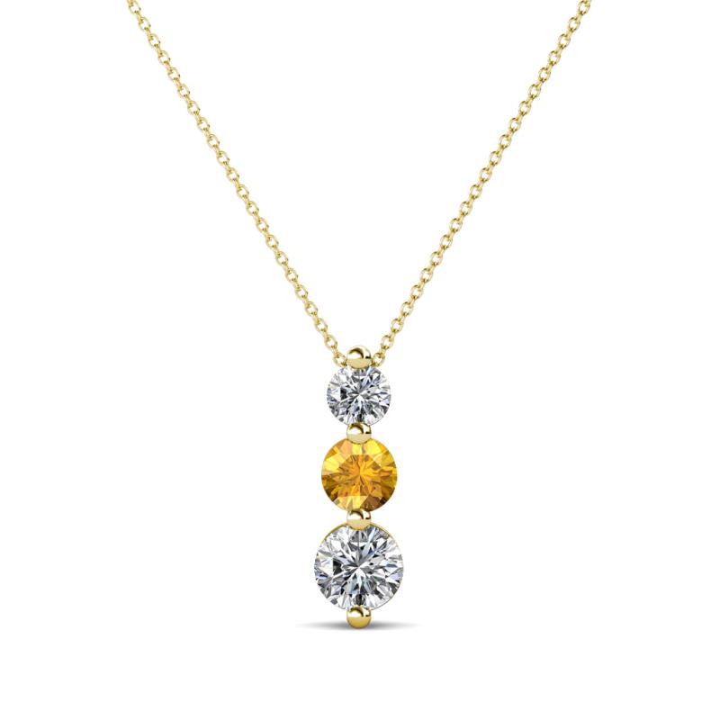 Kesha (3.4mm) Round Citrine and Diamond Graduated Three Stone Drop Pendant 