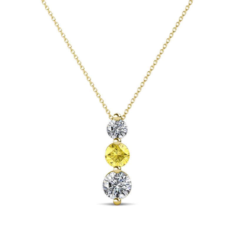 Kesha (3.4mm) Round Yellow Sapphire and Diamond Graduated Three Stone Drop Pendant 