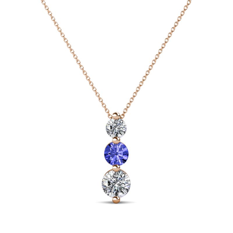 Kesha (3.4mm) Round Tanzanite and Diamond Graduated Three Stone Drop Pendant 