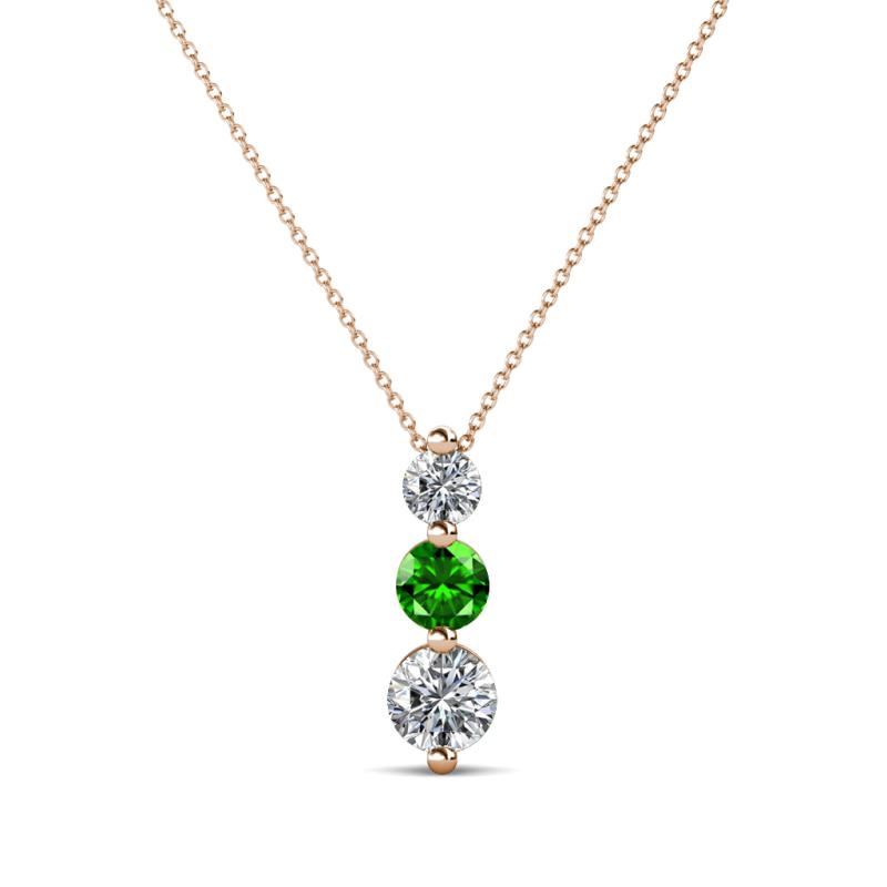 Kesha (3.4mm) Round Green Garnet and Diamond Graduated Three Stone Drop Pendant 