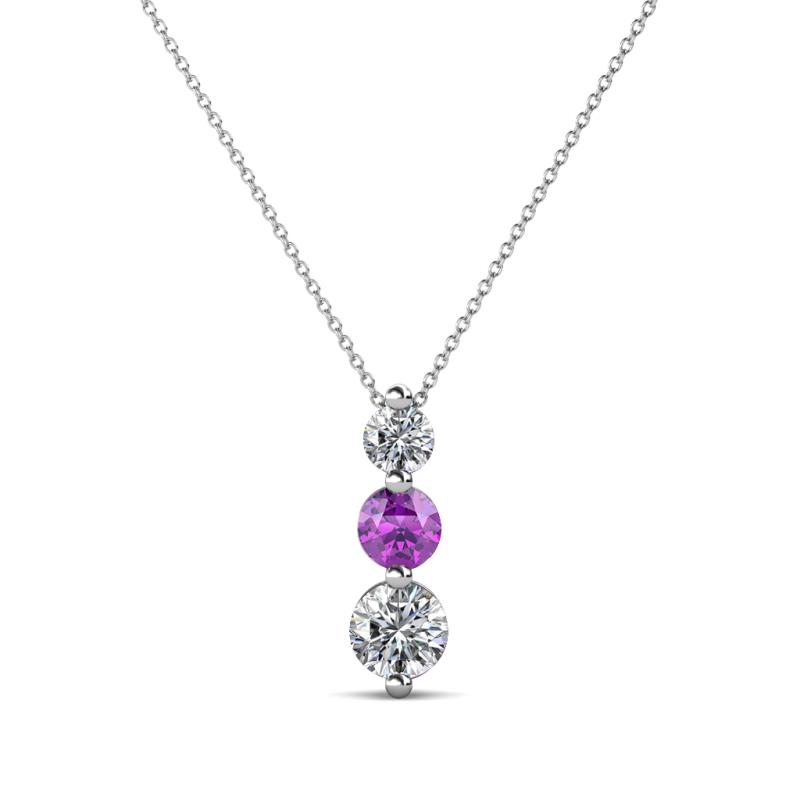 Kesha (3.4mm) Round Amethyst and Diamond Graduated Three Stone Drop Pendant 