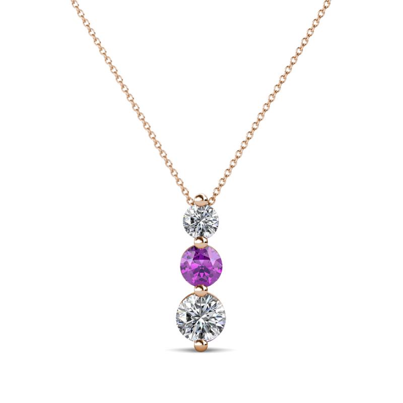 Kesha (3.4mm) Round Amethyst and Diamond Graduated Three Stone Drop Pendant 