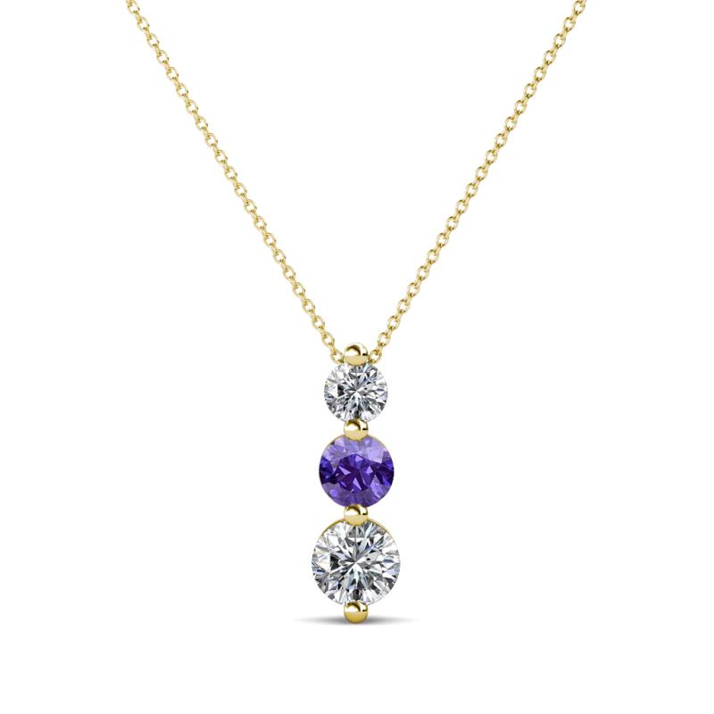 Kesha (3.4mm) Round Iolite and Diamond Graduated Three Stone Drop Pendant 
