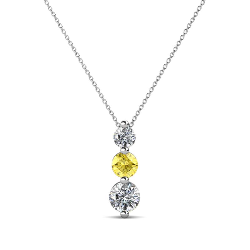 Kesha (3.4mm) Round Yellow Sapphire and Diamond Graduated Three Stone Drop Pendant 