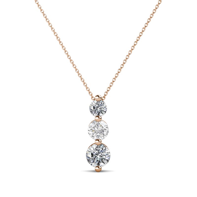 Kesha (3.4mm) Round White Sapphire and Diamond Graduated Three Stone Drop Pendant 