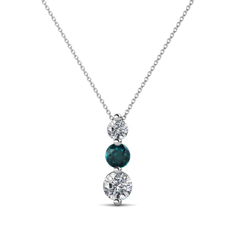 Kesha (3.4mm) Round London Blue Topaz and Diamond Graduated Three Stone Drop Pendant 