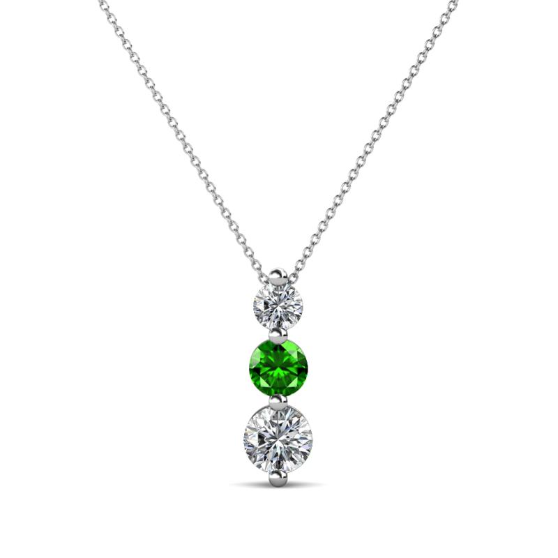 Kesha (3.4mm) Round Green Garnet and Diamond Graduated Three Stone Drop Pendant 