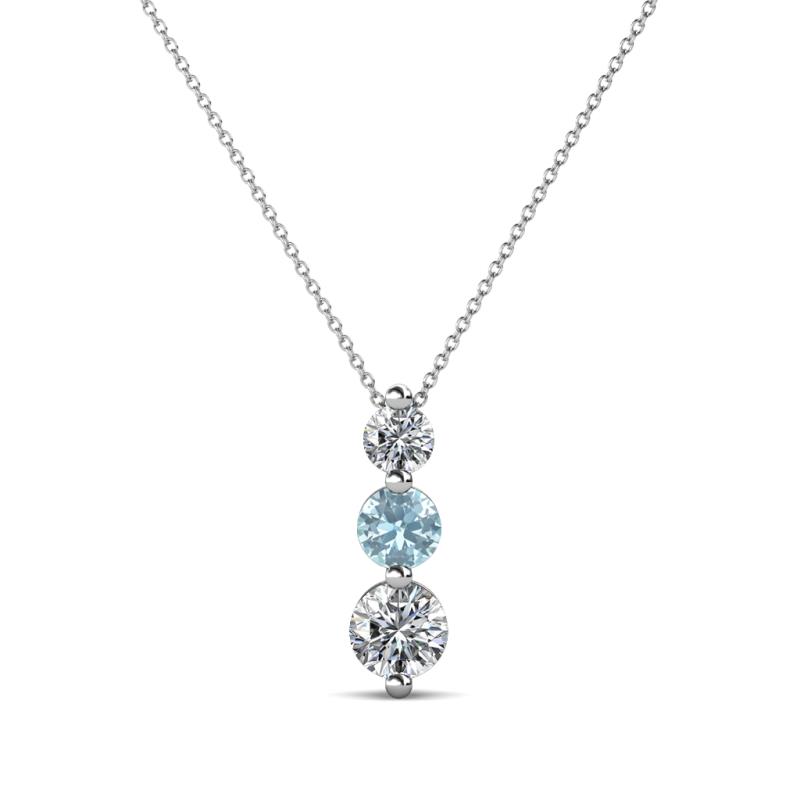 Kesha (3.4mm) Round Aquamarine and Diamond Graduated Three Stone Drop Pendant 