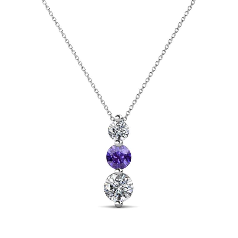Kesha (3.4mm) Round Iolite and Diamond Graduated Three Stone Drop Pendant 