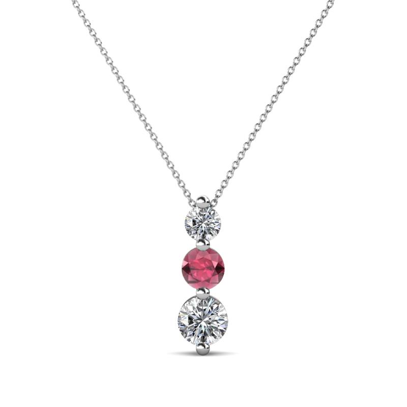 Kesha (3.4mm) Round Rhodolite Garnet and Diamond Graduated Three Stone Drop Pendant 