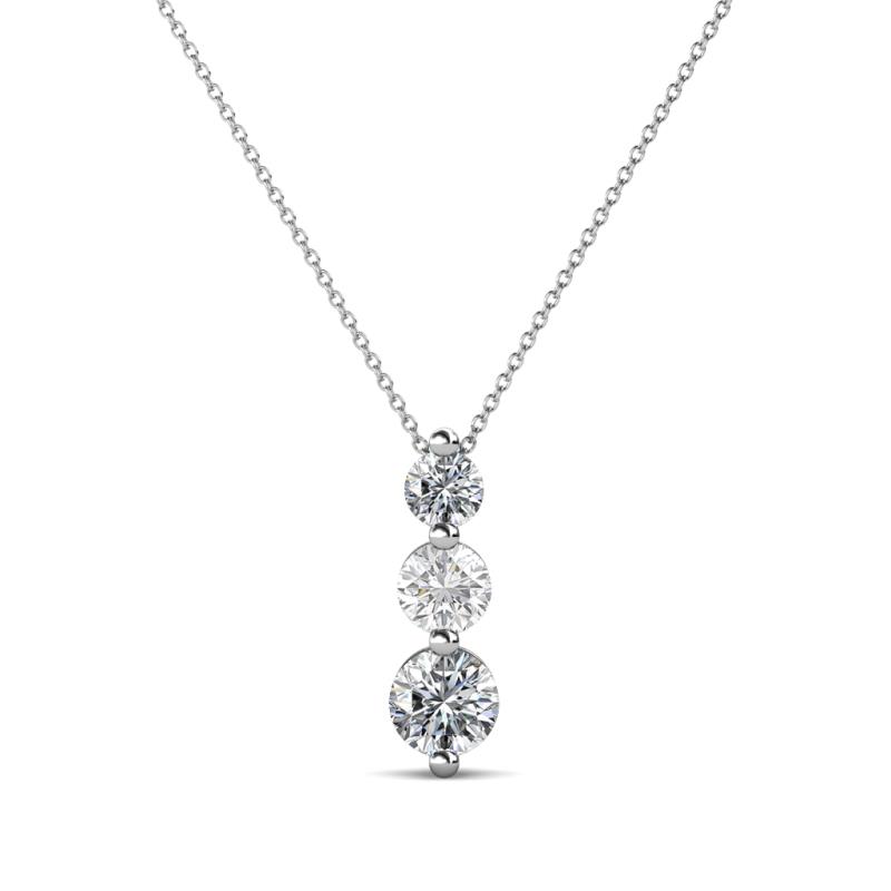 Kesha (3.4mm) Round White Sapphire and Diamond Graduated Three Stone Drop Pendant 