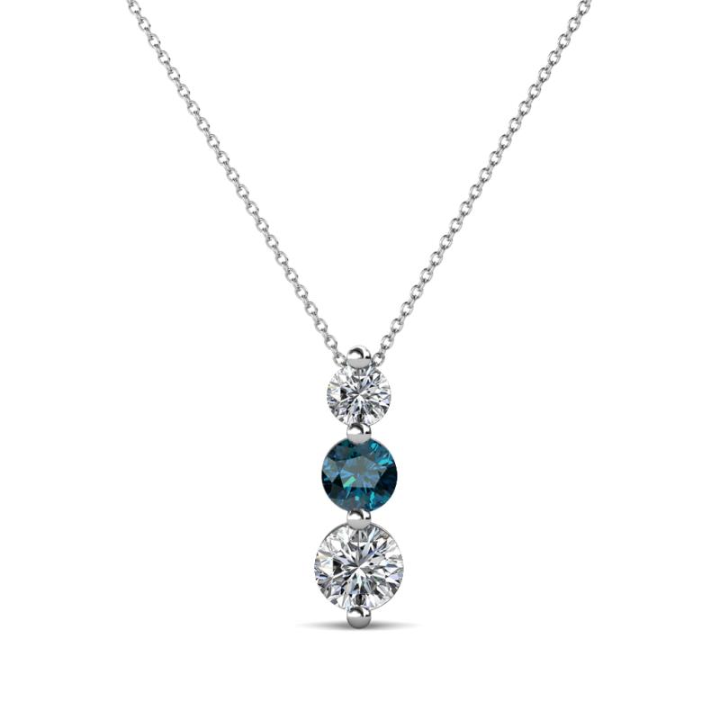 Kesha (3.4mm) Round Blue and White Diamond Graduated Three Stone Drop Pendant 