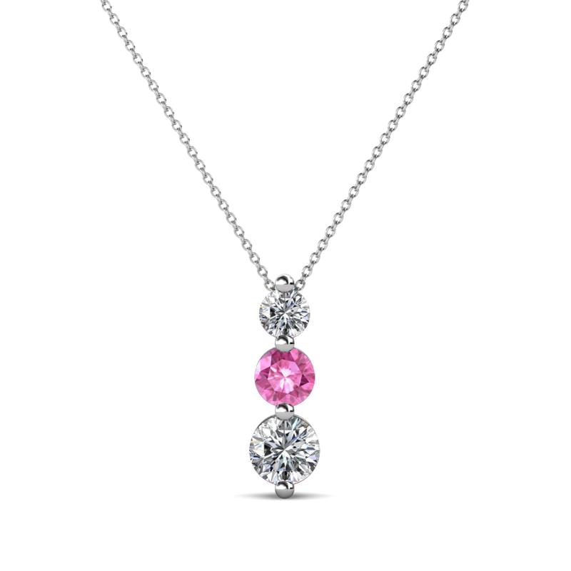Kesha (3.4mm) Round Pink Sapphire and Diamond Graduated Three Stone Drop Pendant 