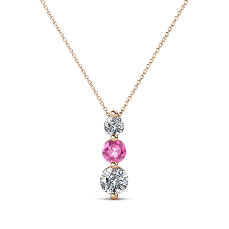 Kesha (3.4mm) Round Pink Sapphire and Diamond Graduated Three Stone Drop Pendant 