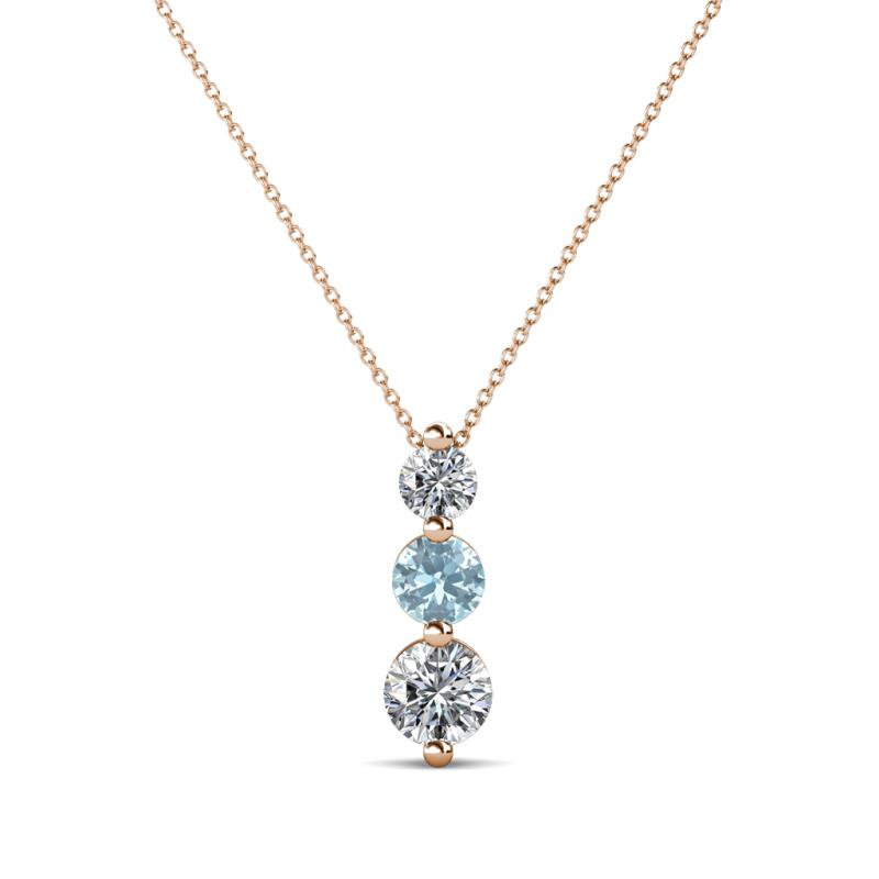 Kesha (3.4mm) Round Aquamarine and Diamond Graduated Three Stone Drop Pendant 