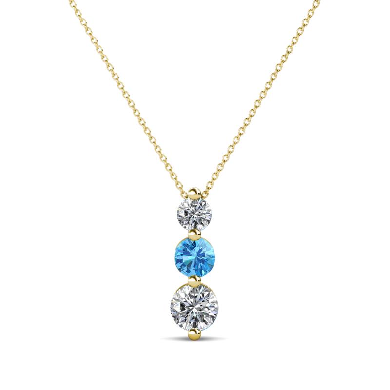 Kesha (3.4mm) Round Blue Topaz and Diamond Graduated Three Stone Drop Pendant 