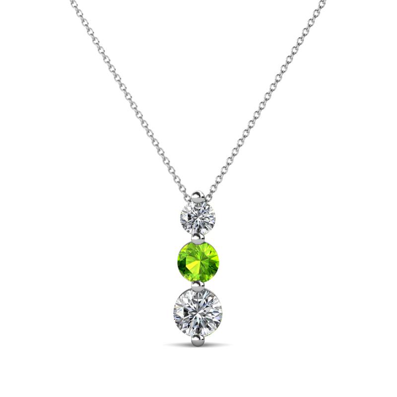 Kesha (3.4mm) Round Peridot and Diamond Graduated Three Stone Drop Pendant 