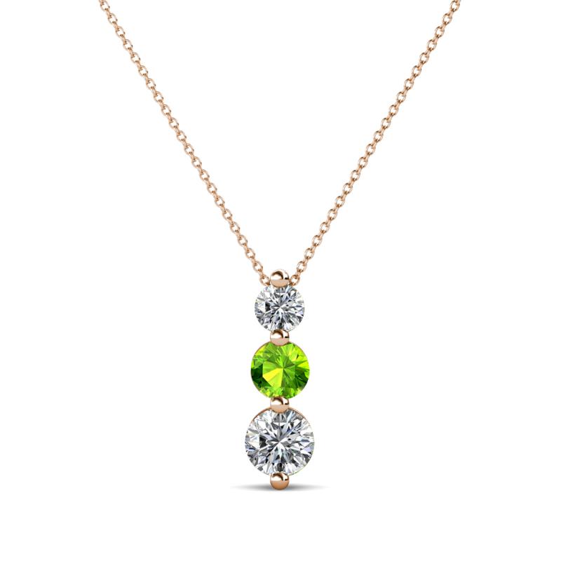 Kesha (3.4mm) Round Peridot and Diamond Graduated Three Stone Drop Pendant 