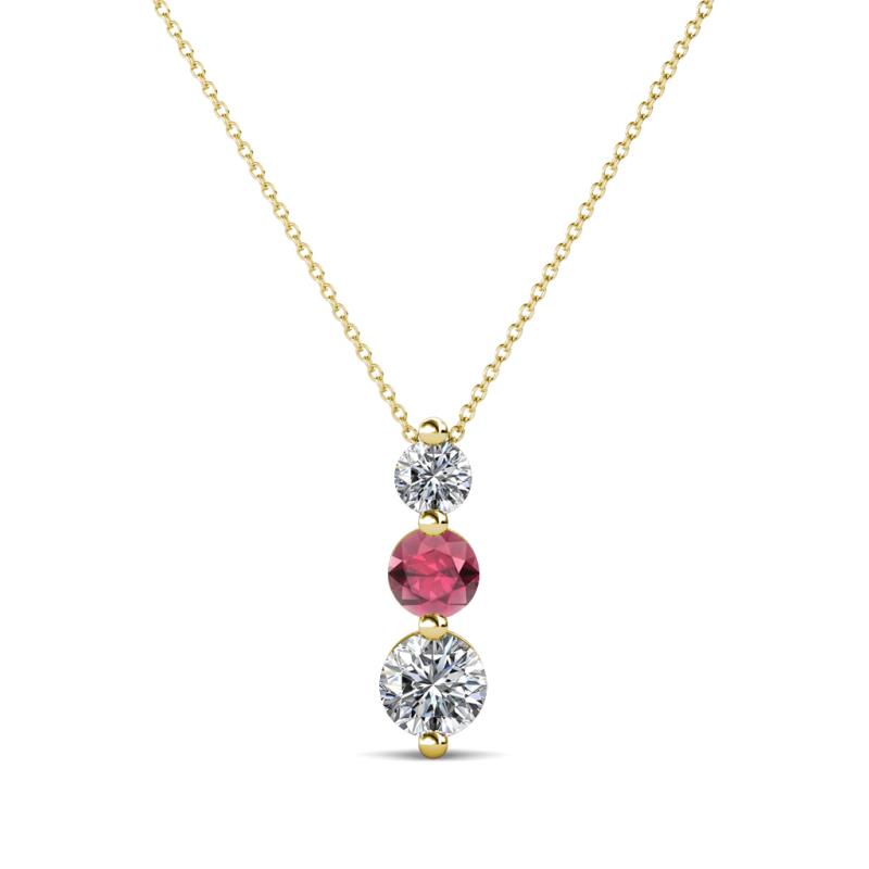 Kesha (3.4mm) Round Rhodolite Garnet and Diamond Graduated Three Stone Drop Pendant 