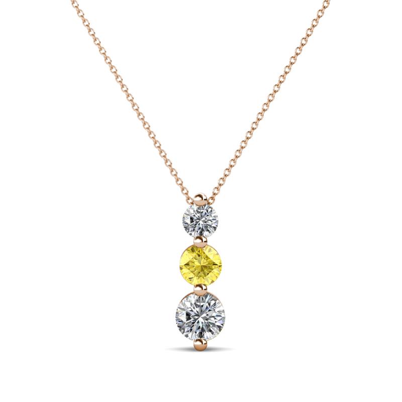 Kesha (3.4mm) Round Yellow Sapphire and Diamond Graduated Three Stone Drop Pendant 