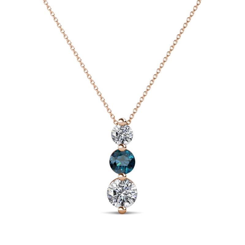 Kesha (3.4mm) Round Blue and White Diamond Graduated Three Stone Drop Pendant 