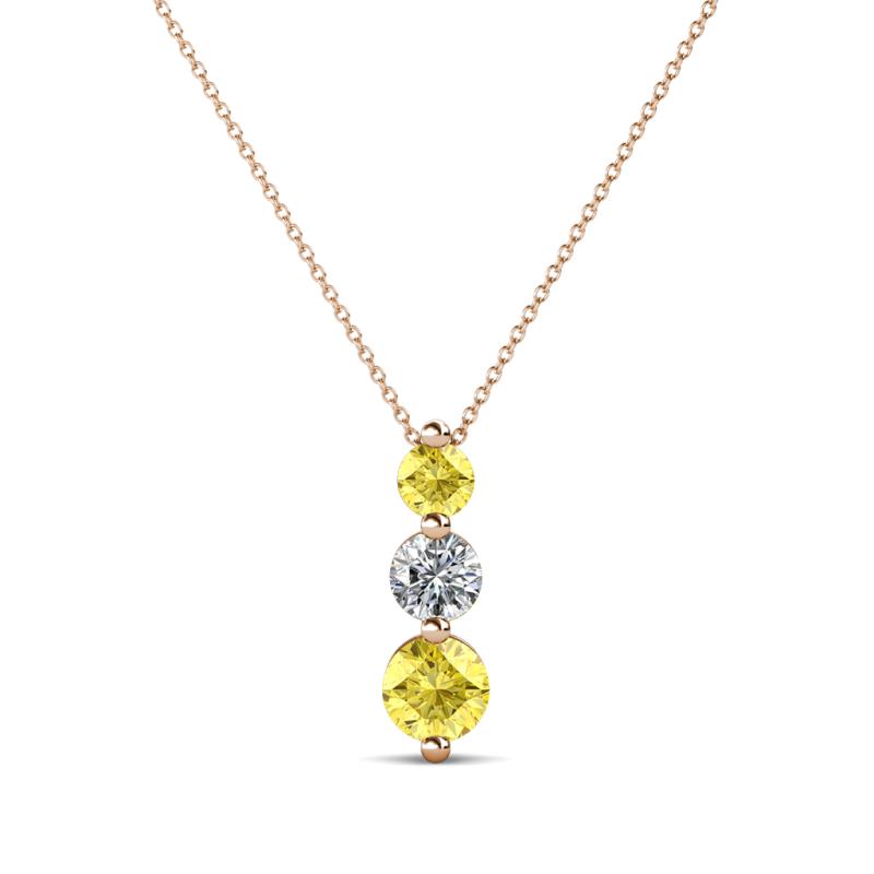 Kesha (3.4mm) Round Yellow Sapphire and Diamond Graduated Three Stone Drop Pendant 