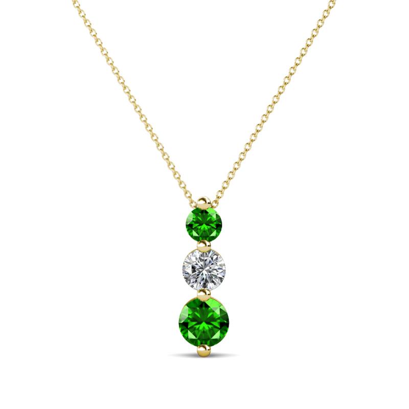 Kesha (3.4mm) Round Green Garnet and Diamond Graduated Three Stone Drop Pendant 