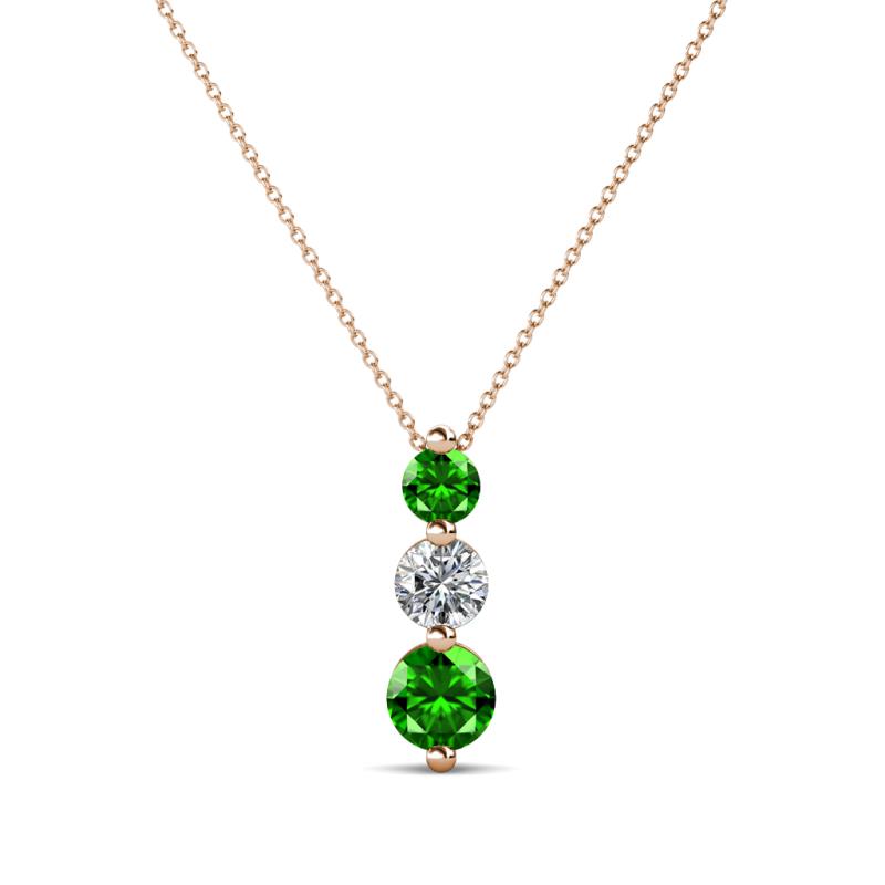 Kesha (3.4mm) Round Green Garnet and Diamond Graduated Three Stone Drop Pendant 