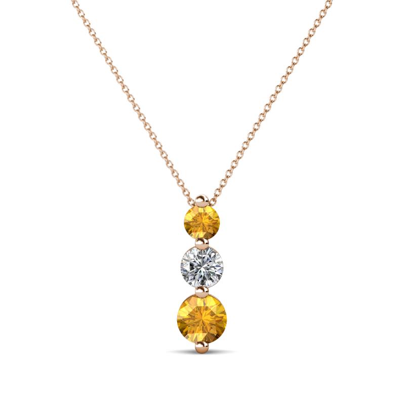 Kesha (3.4mm) Round Citrine and Diamond Graduated Three Stone Drop Pendant 