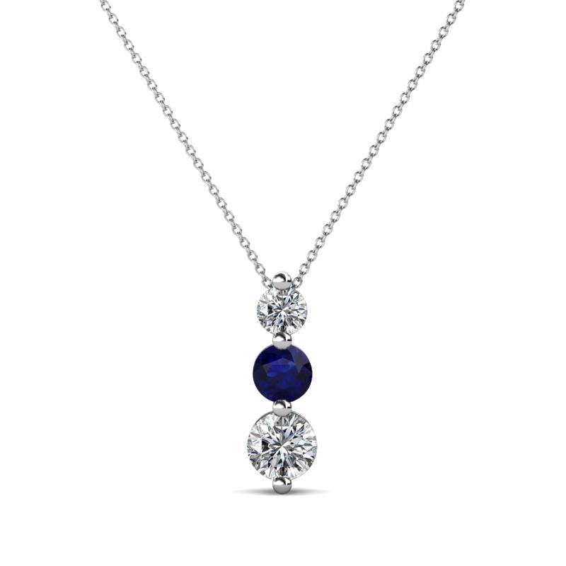 Kesha (3.4mm) Round Blue Sapphire and Lab Grown Diamond Graduated Three Stone Drop Pendant 