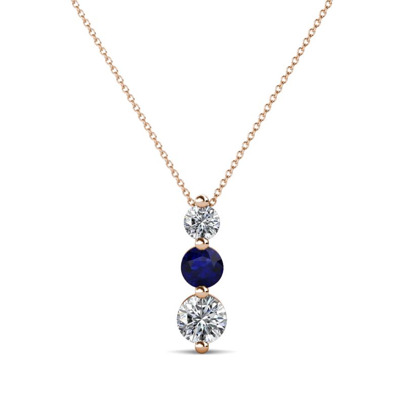 Kesha (3.4mm) Round Blue Sapphire and Lab Grown Diamond Graduated Three Stone Drop Pendant 