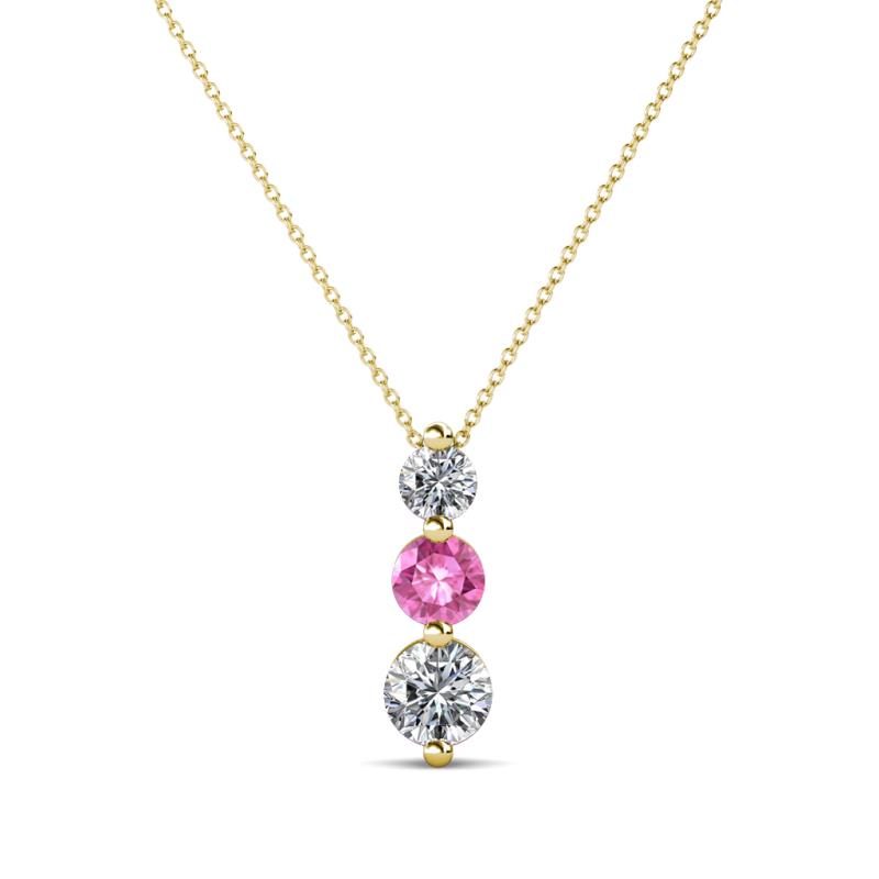 Kesha (3.4mm) Round Pink Sapphire and Lab Grown Diamond Graduated Three Stone Drop Pendant 