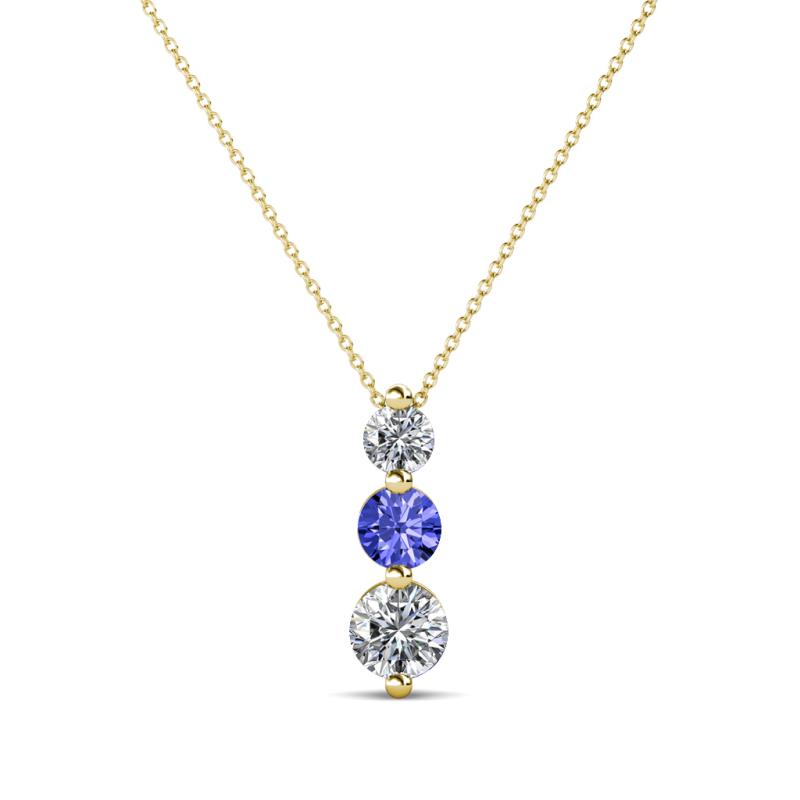 Kesha (3.4mm) Round Tanzanite and Lab Grown Diamond Graduated Three Stone Drop Pendant 