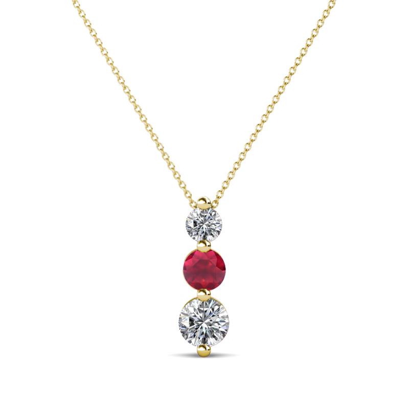 Kesha (3.4mm) Round Ruby and Lab Grown Diamond Graduated Three Stone Drop Pendant 