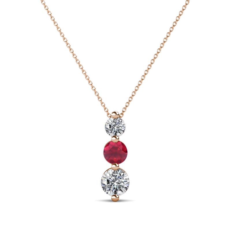 Kesha (3.4mm) Round Ruby and Lab Grown Diamond Graduated Three Stone Drop Pendant 