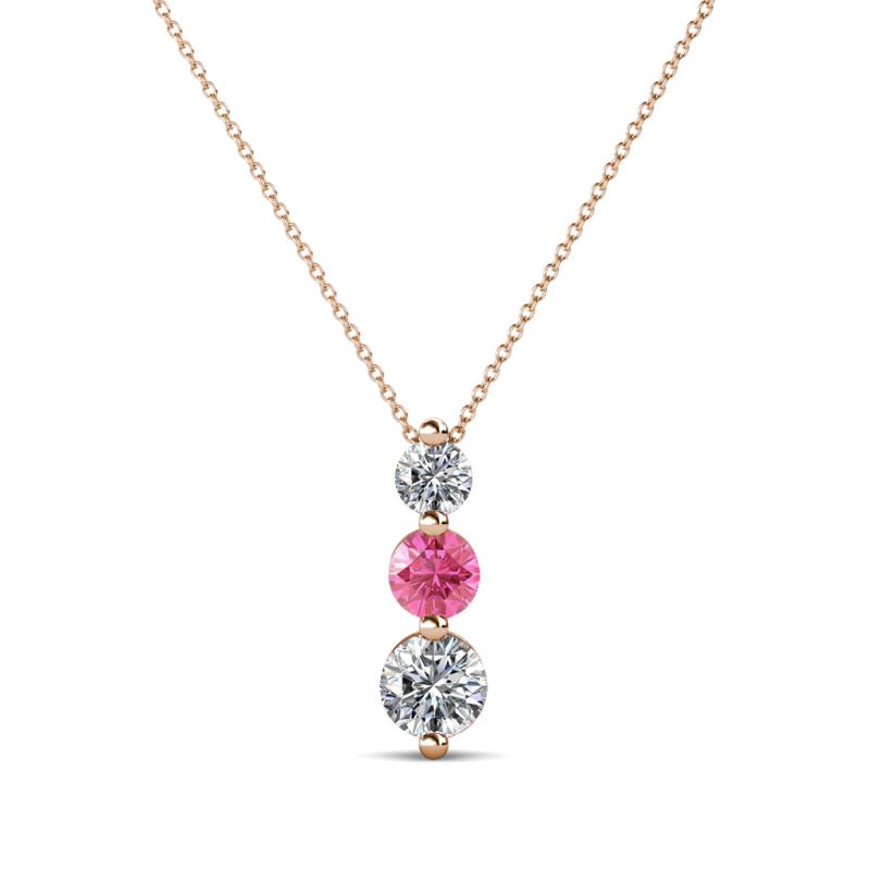 Kesha (3.4mm) Round Pink Tourmaline and Lab Grown Diamond Graduated Three Stone Drop Pendant 