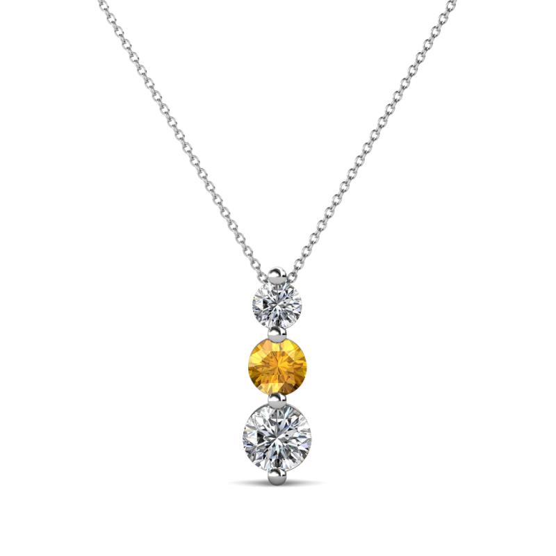 Kesha (3.4mm) Round Citrine and Lab Grown Diamond Graduated Three Stone Drop Pendant 