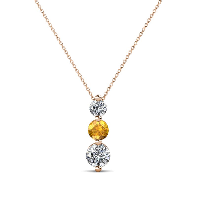 Kesha (3.4mm) Round Citrine and Lab Grown Diamond Graduated Three Stone Drop Pendant 