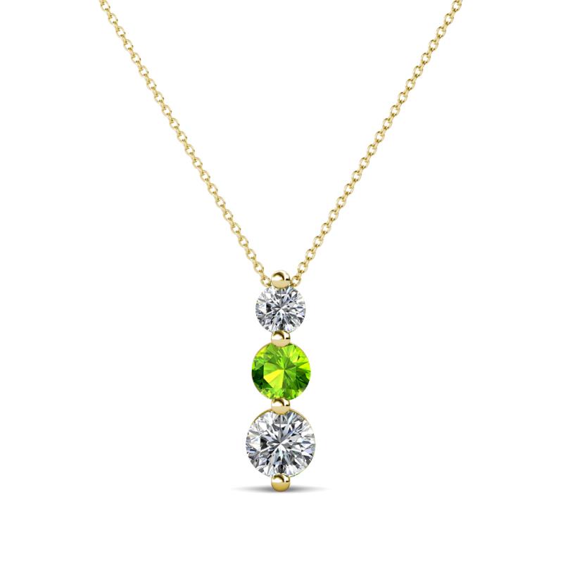 Kesha (3.4mm) Round Peridot and Lab Grown Diamond Graduated Three Stone Drop Pendant 