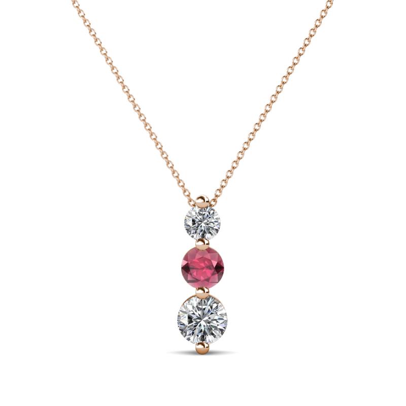 Kesha (3.4mm) Round Rhodolite Garnet and Lab Grown Diamond Graduated Three Stone Drop Pendant 