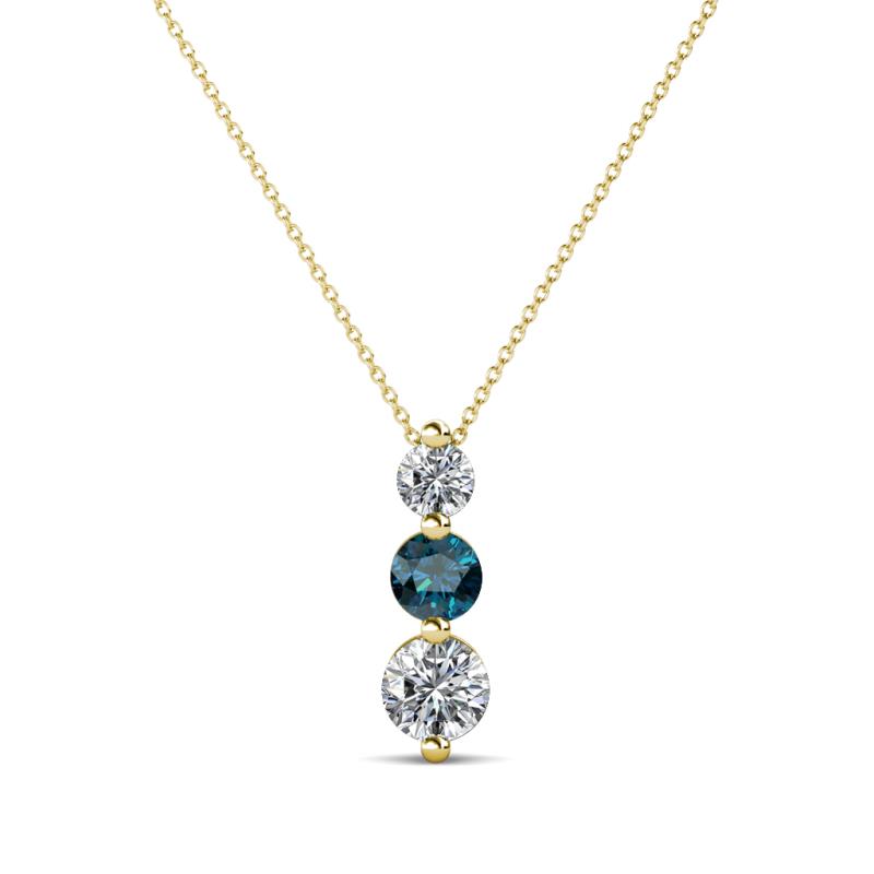 Kesha (3.4mm) Round Blue Diamond and White Lab Grown Diamond Graduated Three Stone Drop Pendant 