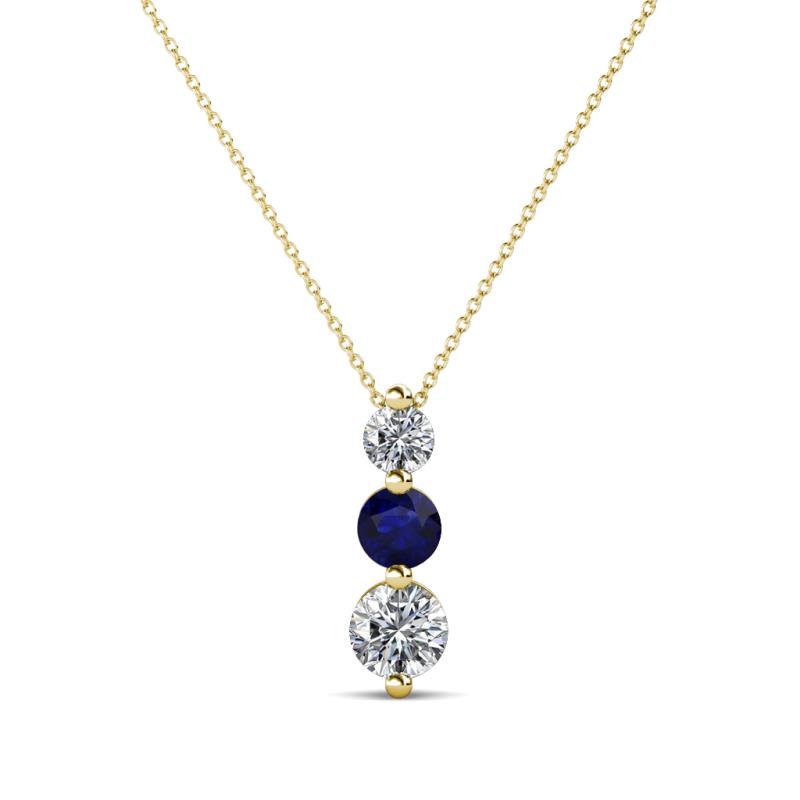 Kesha (3.4mm) Round Blue Sapphire and Lab Grown Diamond Graduated Three Stone Drop Pendant 