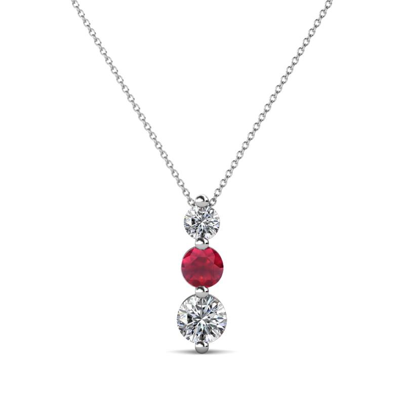 Kesha (3.4mm) Round Ruby and Lab Grown Diamond Graduated Three Stone Drop Pendant 
