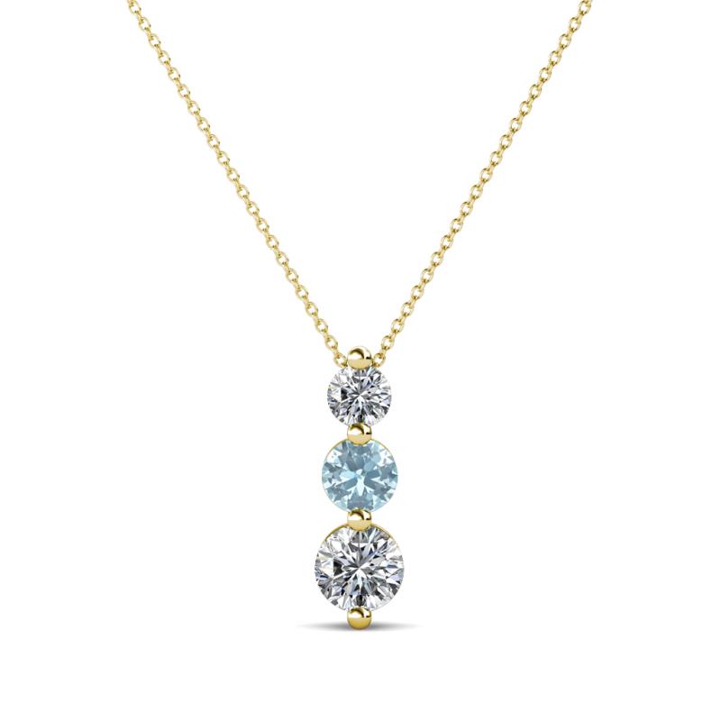 Kesha (3.4mm) Round Aquamarine and Lab Grown Diamond Graduated Three Stone Drop Pendant 