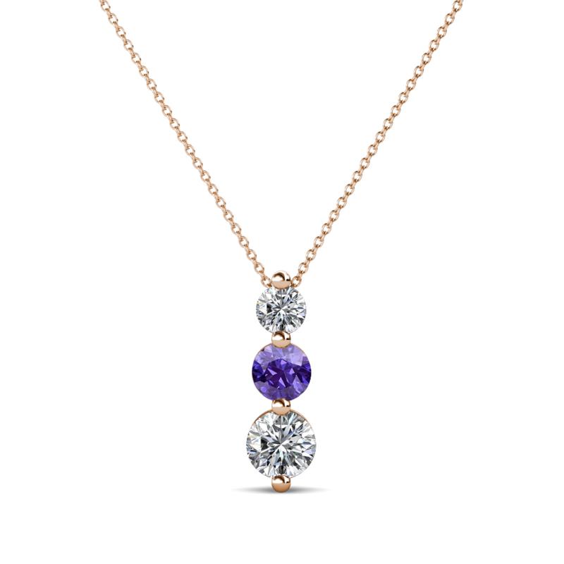 Kesha (3.4mm) Round Iolite and Lab Grown Diamond Graduated Three Stone Drop Pendant 