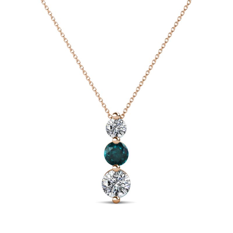 Kesha (3.4mm) Round London Blue Topaz and Lab Grown Diamond Graduated Three Stone Drop Pendant 