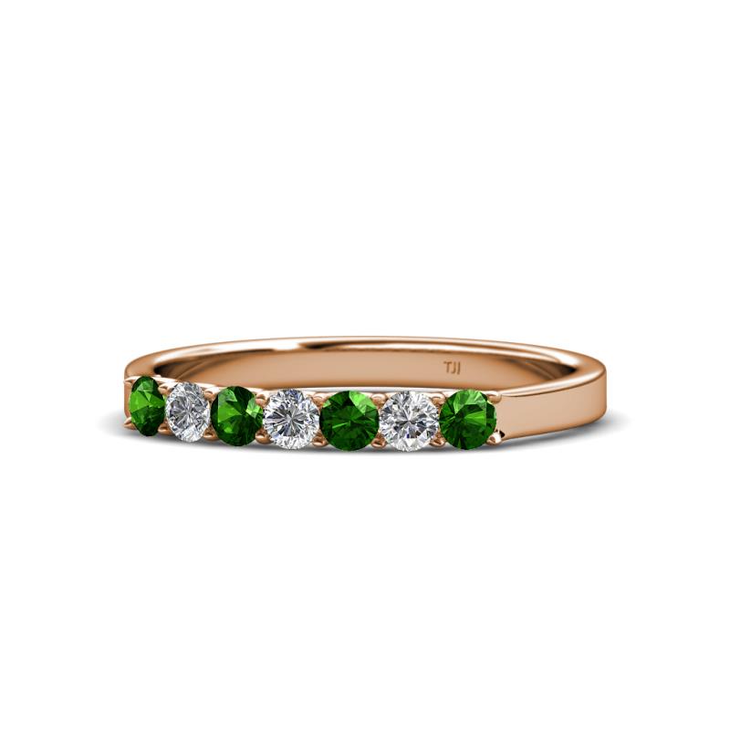 Fiala 2.70 mm Green Garnet and Lab Grown Diamond 7 Stone Wedding Band 