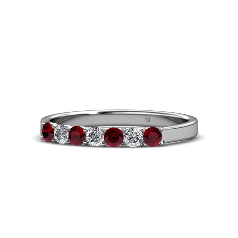 Fiala 2.70 mm Ruby and Lab Grown Diamond 7 Stone Wedding Band 